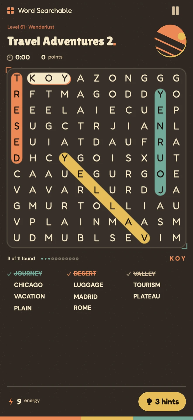 The same board in dark mode, on dark brown paper with lighter inks.